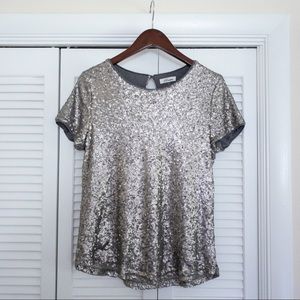 GUC Silver Sequined Short Sleeve Top Size M